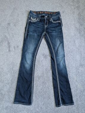 Rock Revival Urban Red Bootcut Jeans Size 25 Mid Rise Thick Stitch Flap Pocket